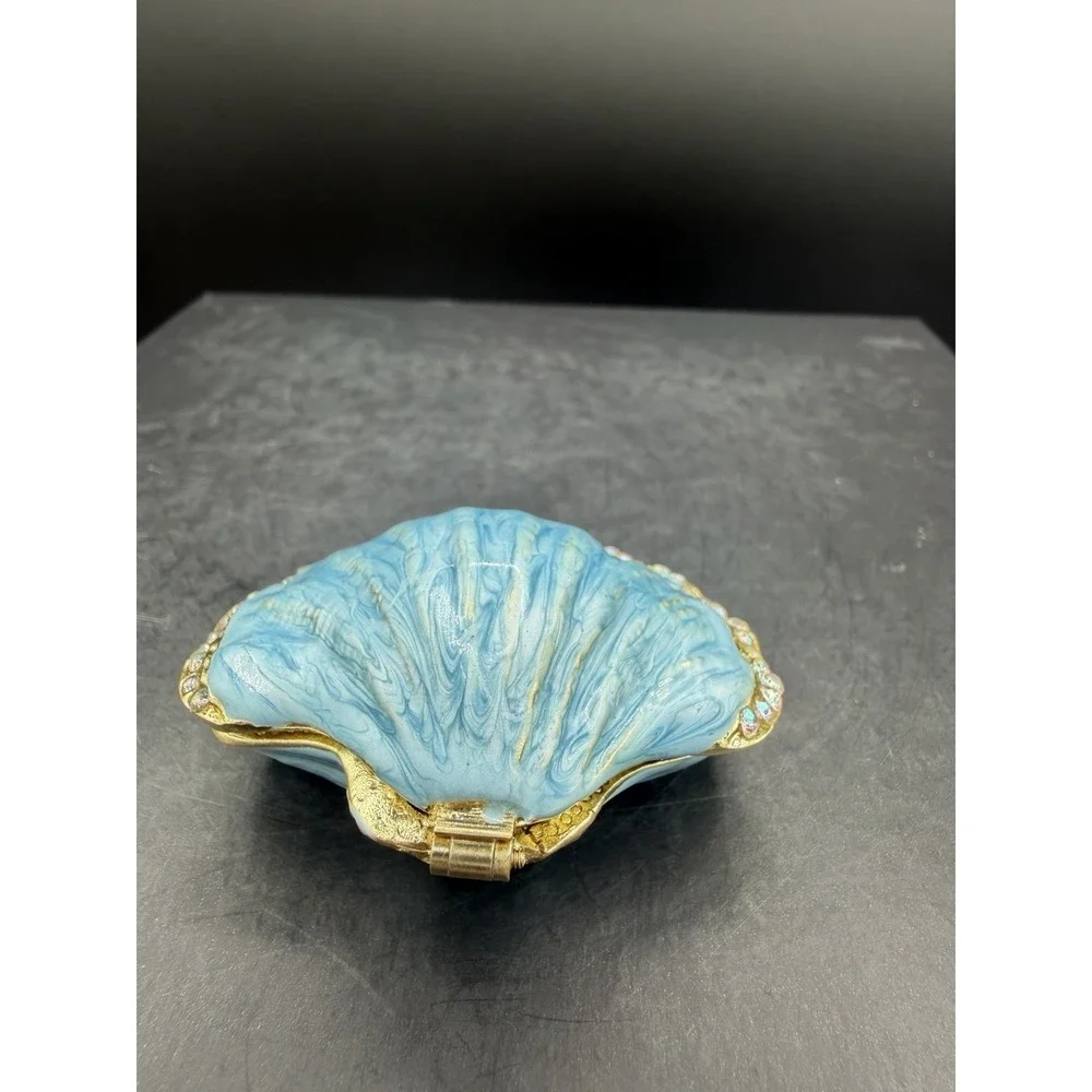 🦪💙 Blue Oyster Trinket Box Coastal Seashell Keepsake Jewelry Box ✨🌊